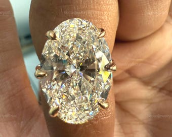 10 CT Oval Lab Diamond Ring with Hidden Halo | IGI Certified E/F VS1/2 Large Lab Grown Diamond Ring | Celebrity Style Diamond Ring