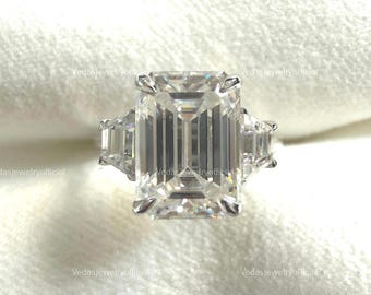 3.00 Ct Emerald Cut Moissanite Engagement Ring - Elegant Three Stone Ring for Proposals, Wedding, Bridal Gift
