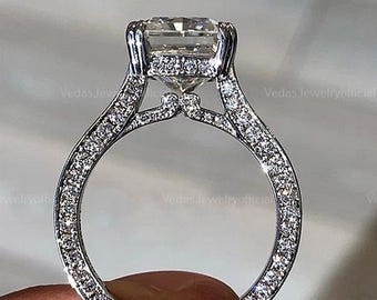 4CT Radiant Moissanite Diamond With Halo Of Round Moissanite Diamond Ring For Her, Engagement Ring,Radiant Moissanite Diamond Ring For Her