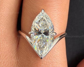 4 CT Marquise Moissanite Engagement Ring • 14K Solid Gold Solitaire • Elegant Bridal Ring for Her