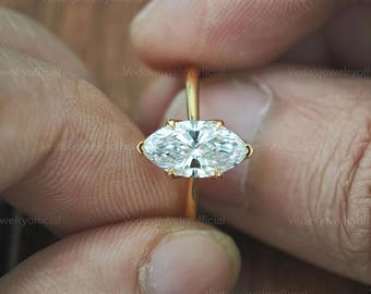 Tulip Set Marquise Cut Lab Grown Diamond Engagement Ring, Cathedral Setting Wedding Ring, Marquise Affordable Engagement Ring, Proposal Ring