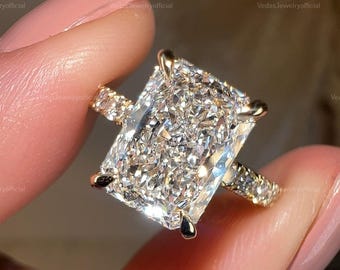 2CT Radiant Cut Moissanite Engagement Ring, 14K Gold Hidden halo Wedding & Anniversary Ring, Pave set Halo ring, Customized ring for women