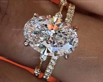 2 CT Oval Moissanite Halo Bridal Set Ring - Elegant Art Deco Engagement Rings - Ideal Wedding Jewelry Gift for Your Special Day
