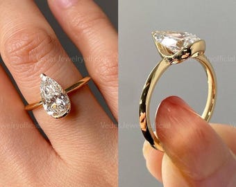 Pear Shaped Moissanite Ring,Engagement Ring, 2 CT Pear Cut Ring,Tear Drop diamond ring, Simulant ring Moissanite Solitaire ring Gift for her