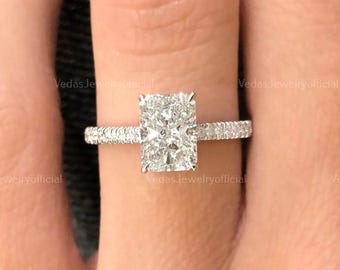 2.5CT Radiant Cut Colorless Moissanite Halo Engagement Ring,Vintage Style Halo Wedding Ring,Anniversary Gift for Women,Radiant Cut Halo Ring