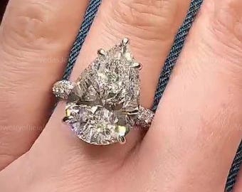 8CT Pear Engagement Ring, Large Moissanite Hidden Halo Teardrop Ring, Perfect Wedding Ring for Her, Bridal Jewelry Gift