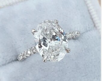 3.5 CT Classic Oval Cut Moissanite Engagement Diamond Ring Hidden Halo Anniversary Ring Fine Solitaire Ring Promise Ring Gift For Her