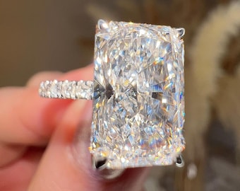 Radiant Cut Moissanite Engagement Ring: Hidden Halo, 925 Silver, Size 7