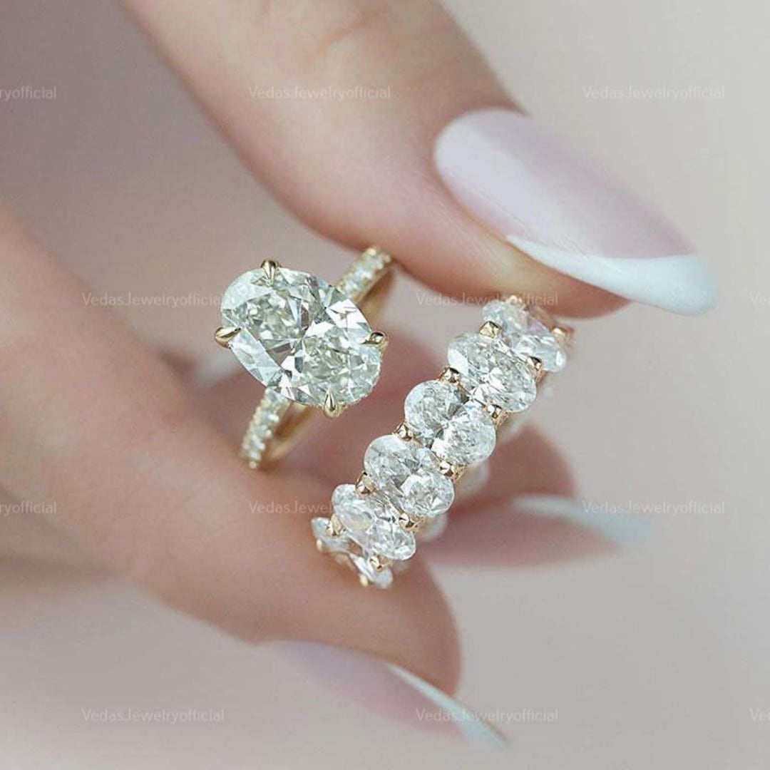 3 CT Oval Cut Moissanite Engagement Bridal Set Ring Gift for Her ...