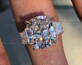 7 CT Elongated Cushion Cut Moissanite Engagement Ring White Gold Custom Proposal Wedding Ring Promise or Anniversary Ring for a Woman