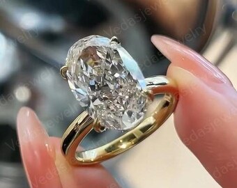 Oval Lab Grown Diamond Engagement Ring Solitaire Wedding Ring 1st Anniversary Ring Gift Simple Oval Diamond Ring for Proposal Oval Brilliant