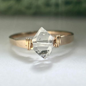 Herkimer diamond ring, handmade rings, hammered ring, raw Herkimer diamond ring, 14k Gold filled rings, raw diamond ring