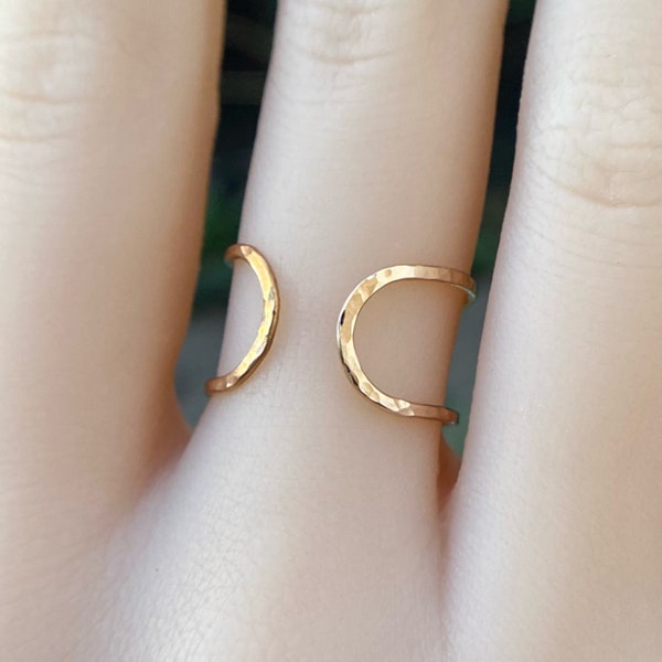 Dainty Medium size cuff ring, 14k Gold filled cuff ring, handmade, hammered cuff ring, Open cuff ring, Abstract statement Gold filled ring.