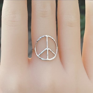 Peace sign ring sterling silver, handmade peace sign ring, hammered sign rings, silver symbol rings, hippie symbol rings