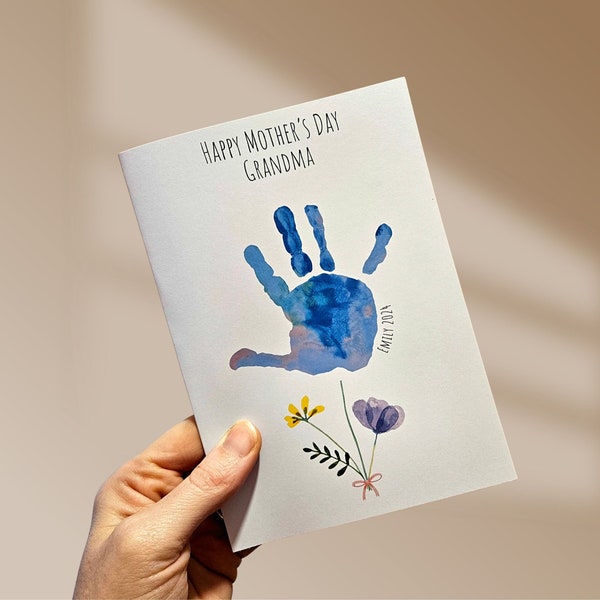 Personalised Happy Mother's Day Floral Card: Handprint craft kit for Mother, Grandmother, Nanny, Mommy, Grammy