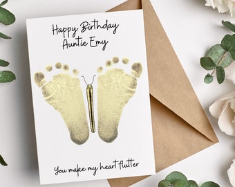 Footprint Birthday Card | You make my heart flutter | Personalised card for Mum, Dad, Grandparents, Auntie, Uncles | Baby Footprint kit
