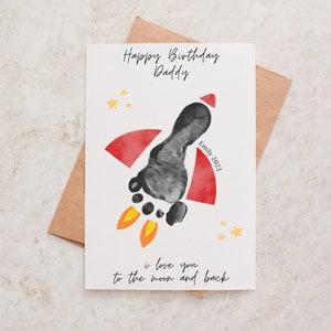 I love you to the moon and back personalised card | Footprint kit | Mummy Daddy Grandad Nanny Auntie Birthday Card | Footprint card