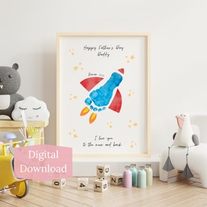 Kocham Cię do księżyca i z powrotem Spersonalizowany wydruk rakiety na Dzień Ojca | Pobieranie cyfrowe | Footprint Artwork