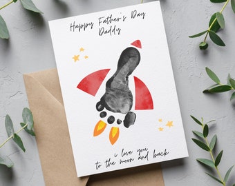 Father's Day Card | Footprint kit | I love you to the moon and back | Happy Father's Day Daddy Grandad Papa