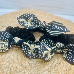 Saints Bow-Saints Scrunchie-New Orleans Bow-Mommy and Me Bows-Cotton Hair Bow-Mom and Daughter Matching Bows-Mommy and Me Hair Accessories