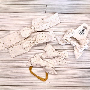 Mommy and Me Bows-Mom and Daughter Bows- Mama and Mini Matching Bows-Matching Scrunchies-Gold Dot Headband-Mommy and Me Headbands