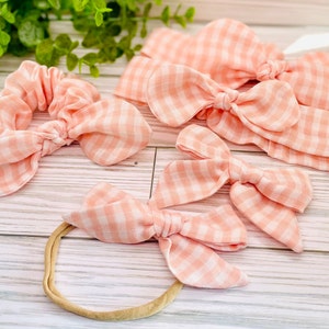 Peach Mommy and Me Bows- Mommy and Me Headbands- Mom and Daughter Hair Bows- Mom and Daughter Hair Accessories- Soft Scrunchie