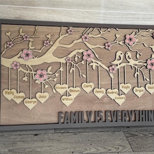 Letrero de árbol genealógico personalizado: Árbol de corazón de madera grabado para nietos