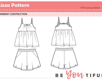 Mädchen Kleidung | Rüschen Top und Shorts zum Binden | Babykleidung | Elastische Shorts | Oberteile Muster | PDF Nähanleitung | Nähanleitung | 2-16J