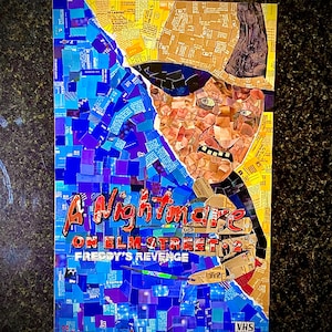 Handmade mosaic art! Nightmare on Elm Street 2 &quot;Freddy Krueger&quot; VHS box style mosaic