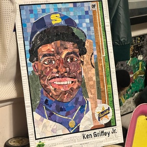 Handmade card art! 1989 Upper Deck Ken Griffey Jr.  Baseball Card Mosaic - Seattle Mariners - made from cut cards!