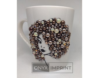 Custom Bling Mugs | Afro Bling Mug | Curly Afro Bling Mug