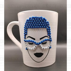 Short Hair Bling Mug, Sorority Colors, Mug with Eyeglasses