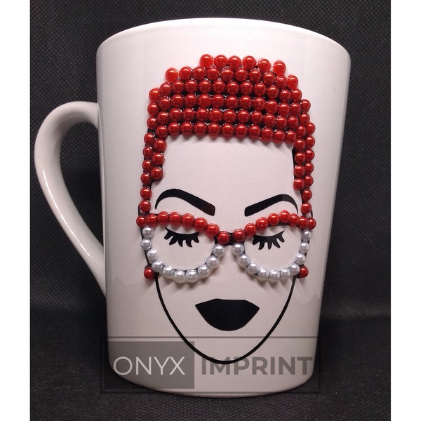 Bling Mug Lady, Sorority Colors, Mug with Eyeglasses