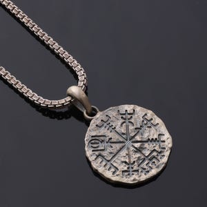 Vegvisir Viking Compass Pendant Sterling Silver | Oxidised Norse Necklace | Handmade 925 Silver Jewelry for Guidance & Protection