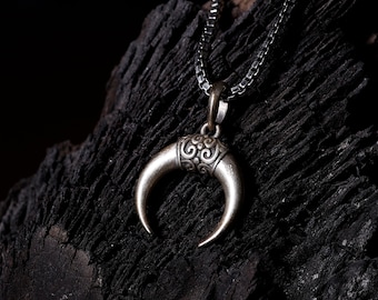 Crescent Moon Pendant | Oxidized 925 Sterling Silver | Tribal Necklace | Unisex Boho Jewelry Gift