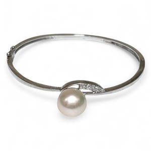 South Sea Pearl Bangle: 18K Gold Vermeil, Sterling Silver, Adjustable Size