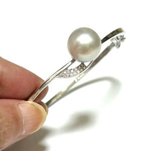 Stunning 12.3mm White South Sea Pearl Bangle, High Luster, Elegant 7-7.5&quot; 925 Sterling Silver with 18K Gold Vermeil—Best Gift for Her
