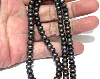 Multi Peacock Black Blue Freshwater Pearl Strand - 5mm Oval Round - 16-18 Inch