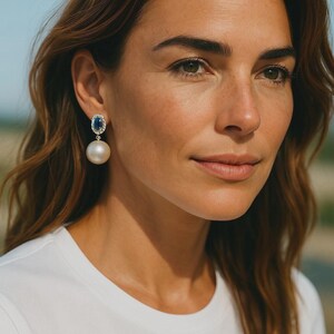Radiant 11.3mm Round Indonesian South Sea Silver White Pearl Dangle Earrings, Exuding Timeless Grace and Elegance Best Gift For Her
