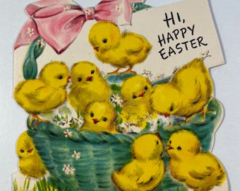 Vintage Chick Hallmark Easter Greeting Card - Chicks In Easter Basket