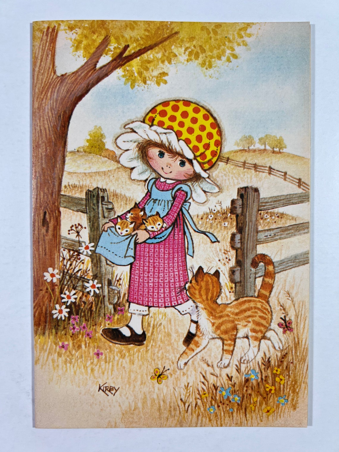 Vintage Girl Holding Kittens Birthday Greeting Card Cat - Etsy
