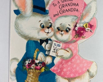 Vintage Bunny Hallmark Easter Greeting Card - Bunny Holding Easter Flower Basket