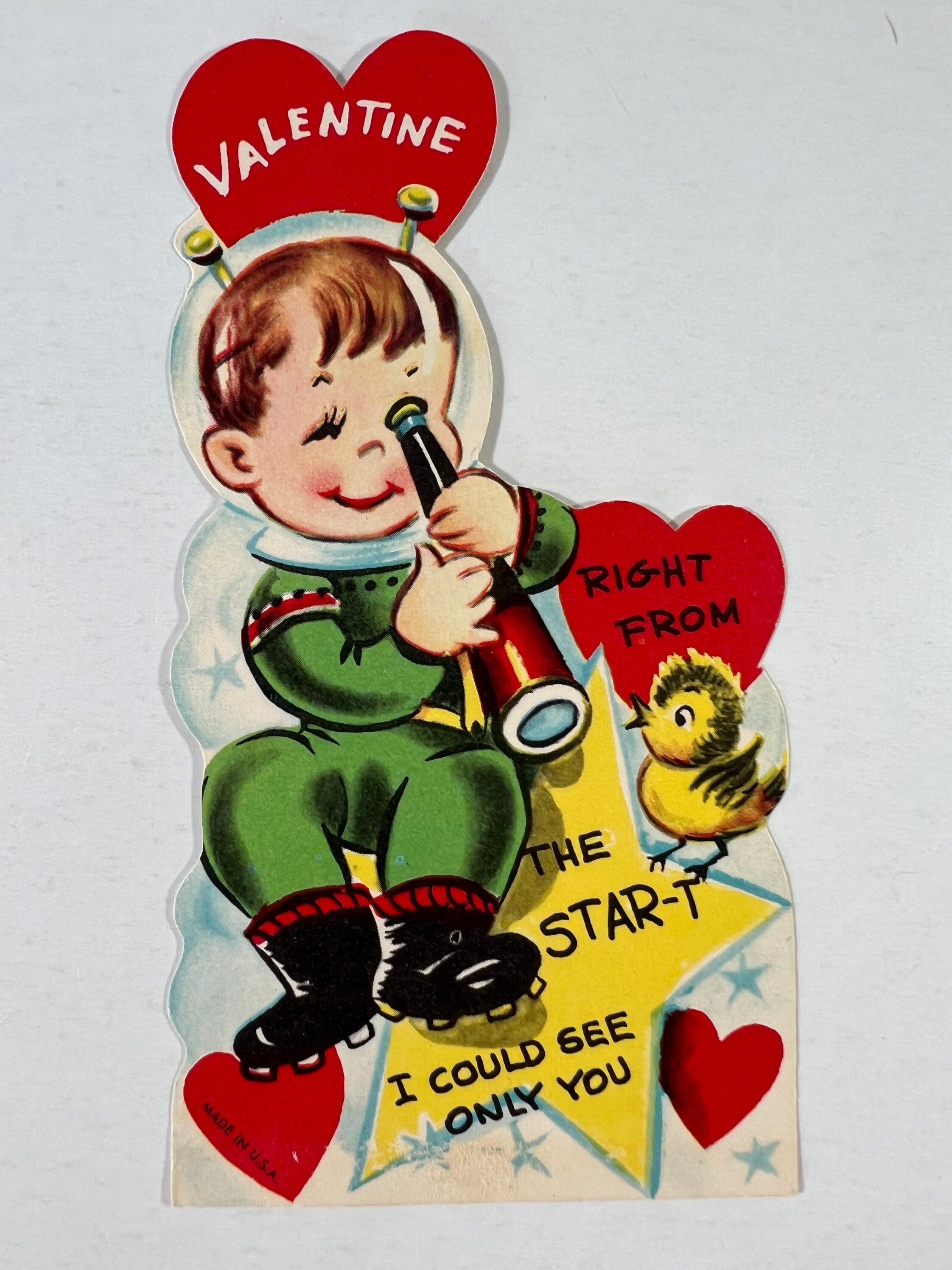 Vintage Astronaut Space Valentine Greeting Card - Astronaut