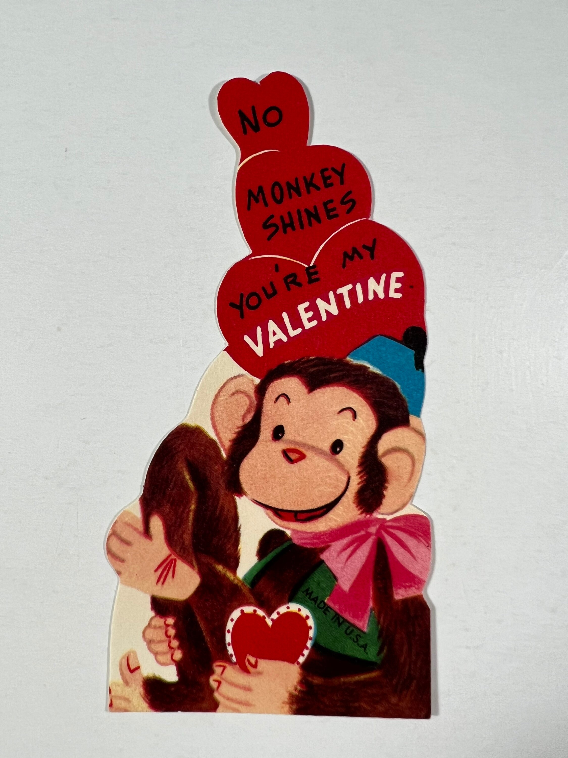 Vintage Valentines Day Card 1950's Adorable Anthropomorphic Monkey