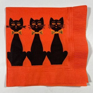 Vintage Black Cat Halloween Paper Napkin - Black Kitty Cats Wearing Bow Ties