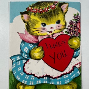 Vintage Cat Valentine Greeting Card - “I Like-y You”