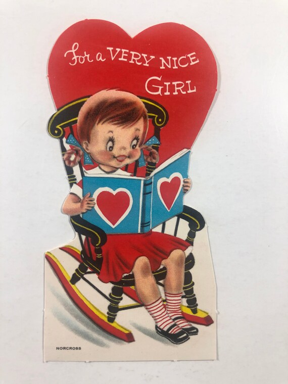 Vintage Norcross Valentine Greeting Card Girl Reading Book Etsy