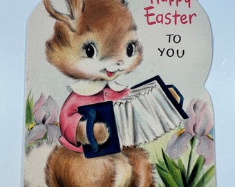 Vintage Bunny Hallmark Easter Greeting Card - Bunny Playing Accordion