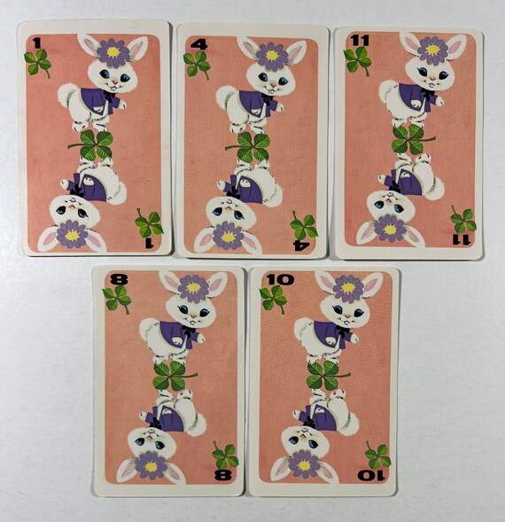 Vintage Set of 5 Bunny Playing Cards 4 Leaf Clovers Bunny - Etsy