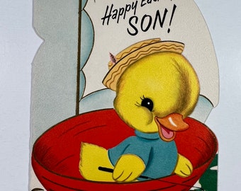 Vintage Duck Fishing Rust Craft Easter Greeting Card - Duck Fishing In Boat